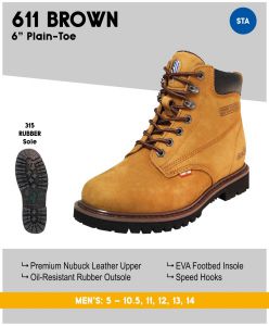 Cactus Men’s 611 6” Nubuck Leather Work Boots - Brown